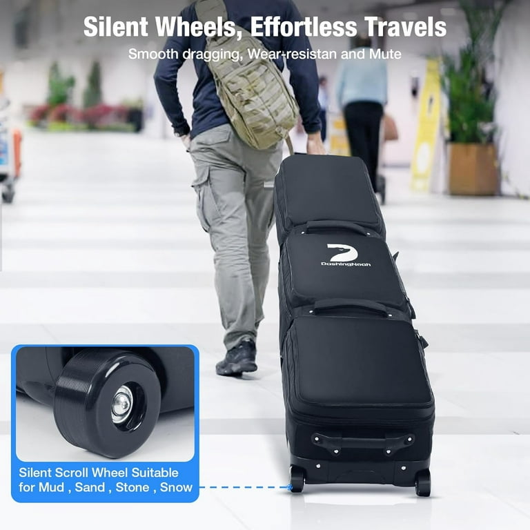  Padding Snowboard Bag, Ski Bags with Wheels for Air Travel Road  Trips, Rolling Double Ski Bag Fits Single Ski or 2 Sets Skis, Waterproof  Travel Snowboard Bag with Pockets & Adjustable