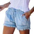 thumbnail image 2 of Women'S Summer Mid Waist Elastic Denim Shorts Stretchy Short Casual Hot Pants with Pockets Light Blue L, 2 of 8