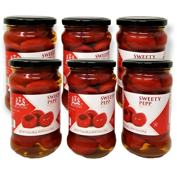 Belevini Red Sweety Drop Peppers 10 Oz in Jar Imported from Peru, Sweet and hot Peruvian Peppers, Rich in Minerals and Vitamins (Pack of 6)