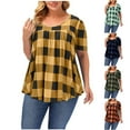 thumbnail image 5 of Womens Plus Size Tops Summer Short Sleeve Crewneck T-Shirts Plaid Print Loose Casual Pleated Tunic Blouse XL- 5XL, 5 of 5