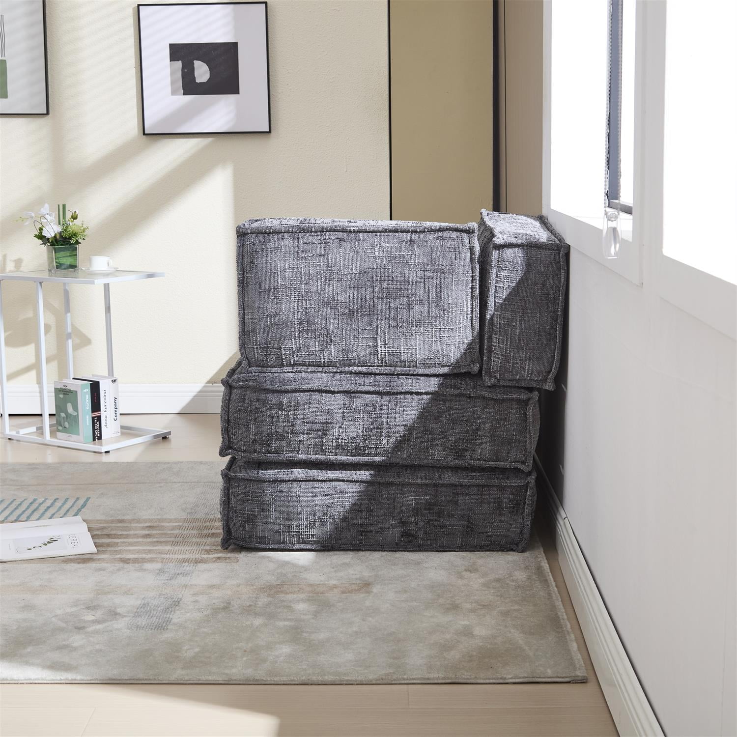 Demi Bonn 78" Versatile Chenille Sectional Sofa with Side Pocket, Modern Couch for Living Room, Customize Layout to Fit Any Space, Gray