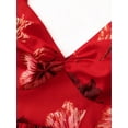 thumbnail image 4 of Red Floral Print Ruched Waist Elegant Long Spaghetti Strap Maxi Dress For Party, 4 of 4