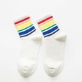 thumbnail image 2 of Unisex Rainbow Striped Crew Socks Soft Breathable Mid Calf Socks Colorful Ribbed Cuff Fashion Casual Socks for Men Women Daily Street Holiday Outfit,1 Pair, 2 of 4