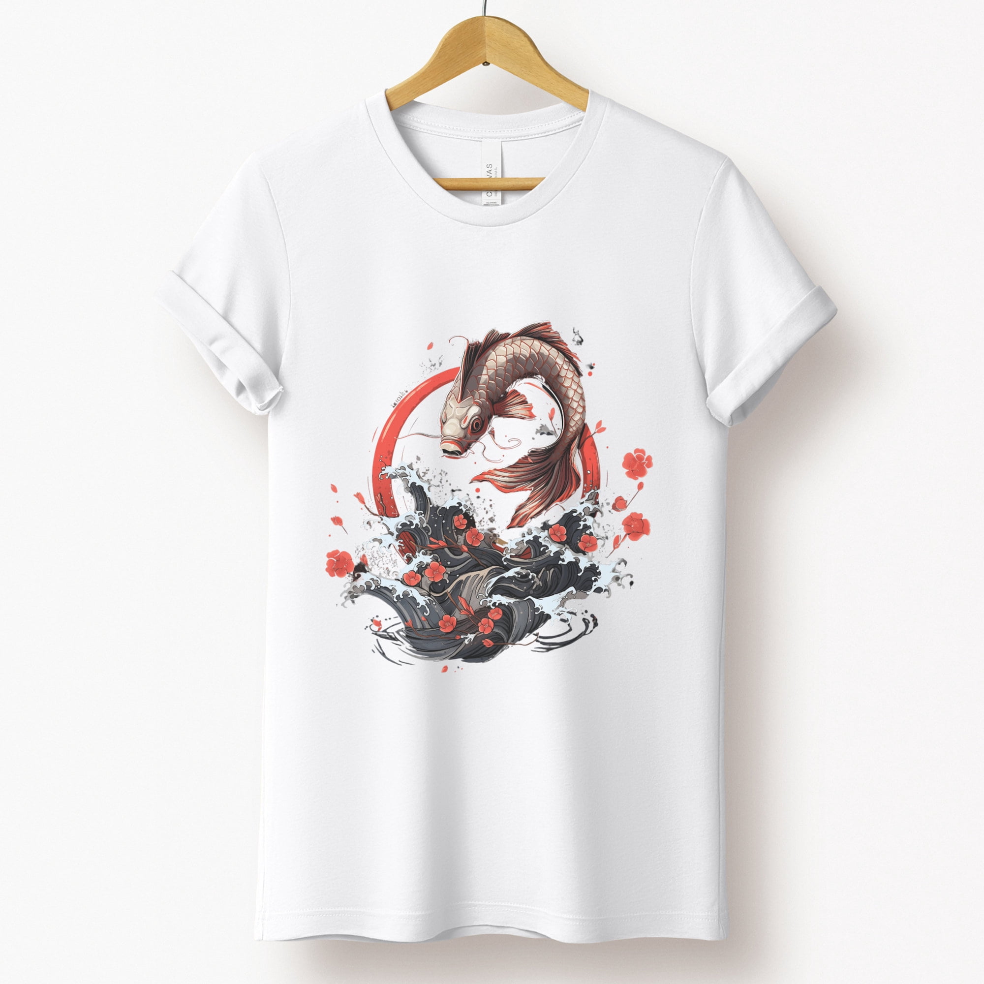 Koi Carp Japanese Calligraphy T-Shirt Traditional Art Kanji Writing Yoga Martial Arts Dragon Samurai Tee Japan Shirt