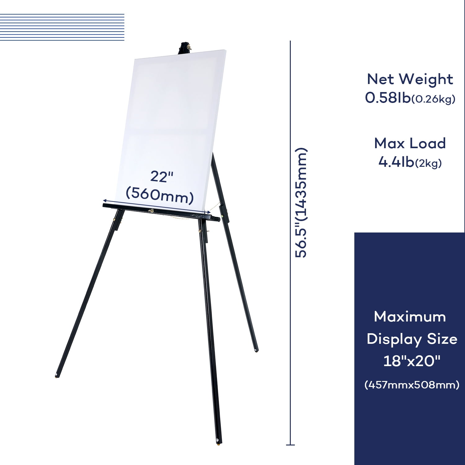 Artkey Black Wooden Tripod Easel, Pine Wood Display & Painting Easel, Adjustable Canvas Holder, Stable A-Frame Floor, Black Finish, 1 Pack