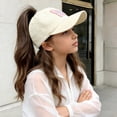 thumbnail image 3 of OGLCCG Girls Bowknot Embroidered Baseball Cap Trendy Adjustable Snapback Trucker Hat Outdoor Summer Girls Ponytail Hat 2-10 Years, 3 of 4