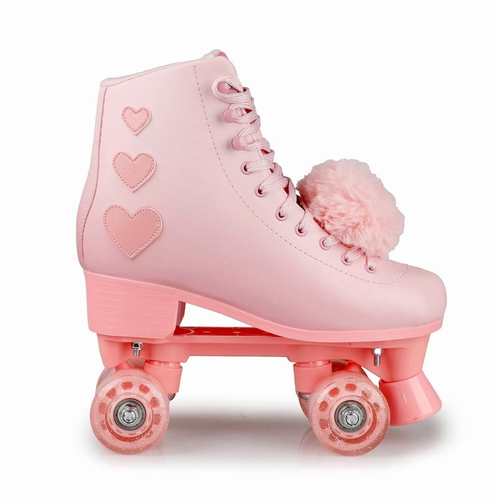 Women’s Quad Pom-pom Roller Skates Indoor Outdoor Derby Skate with Adjustable Fast Braking for Beginner