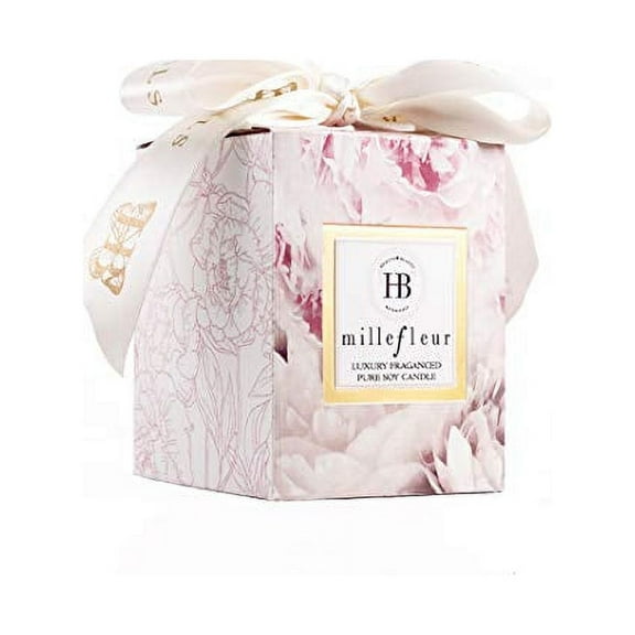 HB HEALTH BEAUTY BOTANICALS /Millefleur Fragrance/7.5 Oz/Luxury Scented Soy Candles/Frosted Gold Glass Jar /Hand Poured/Highly Scented /Clean Burn/Gold Embossed Gift Box/Wood Wick/Satin Bow