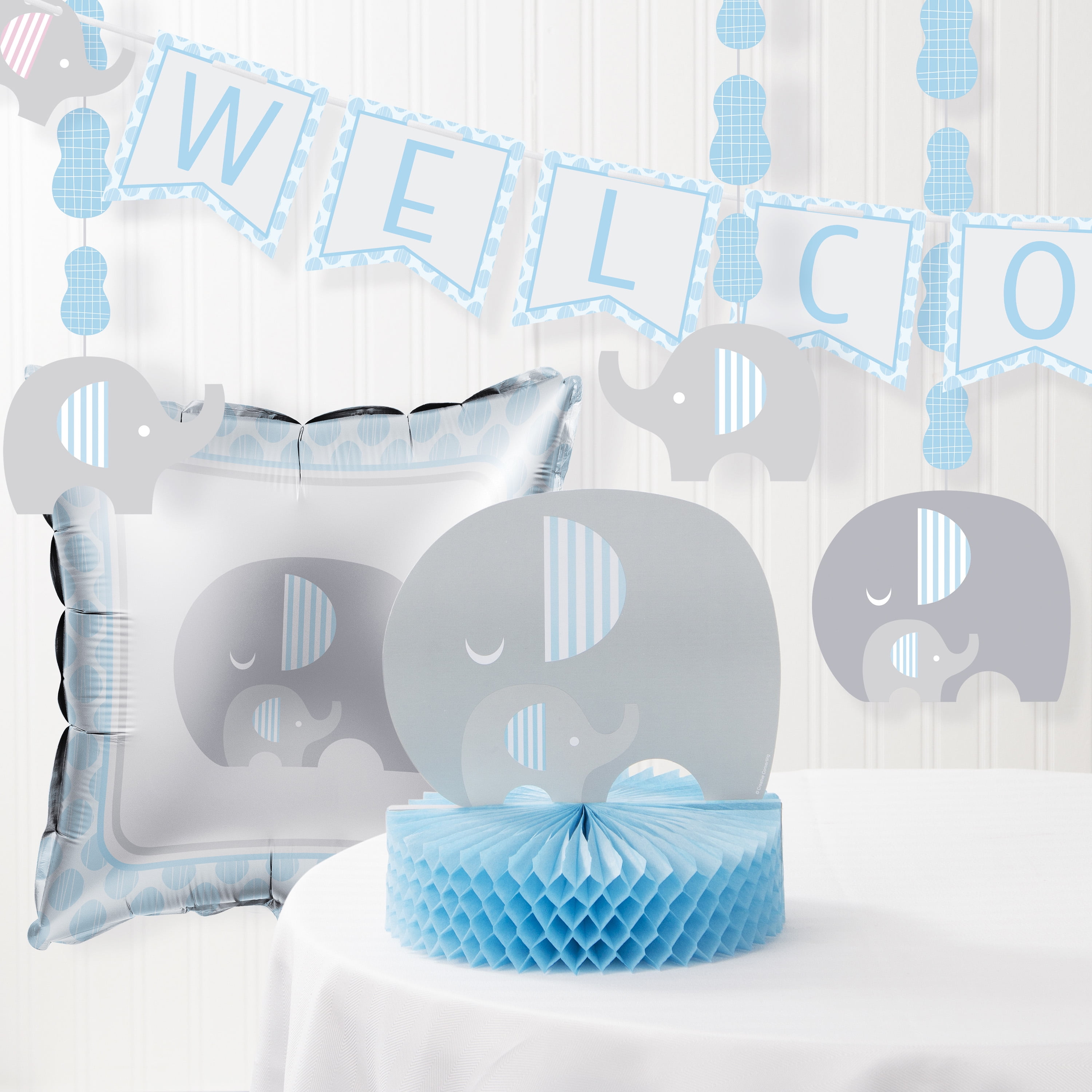 Kreatwow Blue Elephant Baby Shower Welcome Baby Banner for Boys Baby Shower Little Peanut Nursery Decorations 