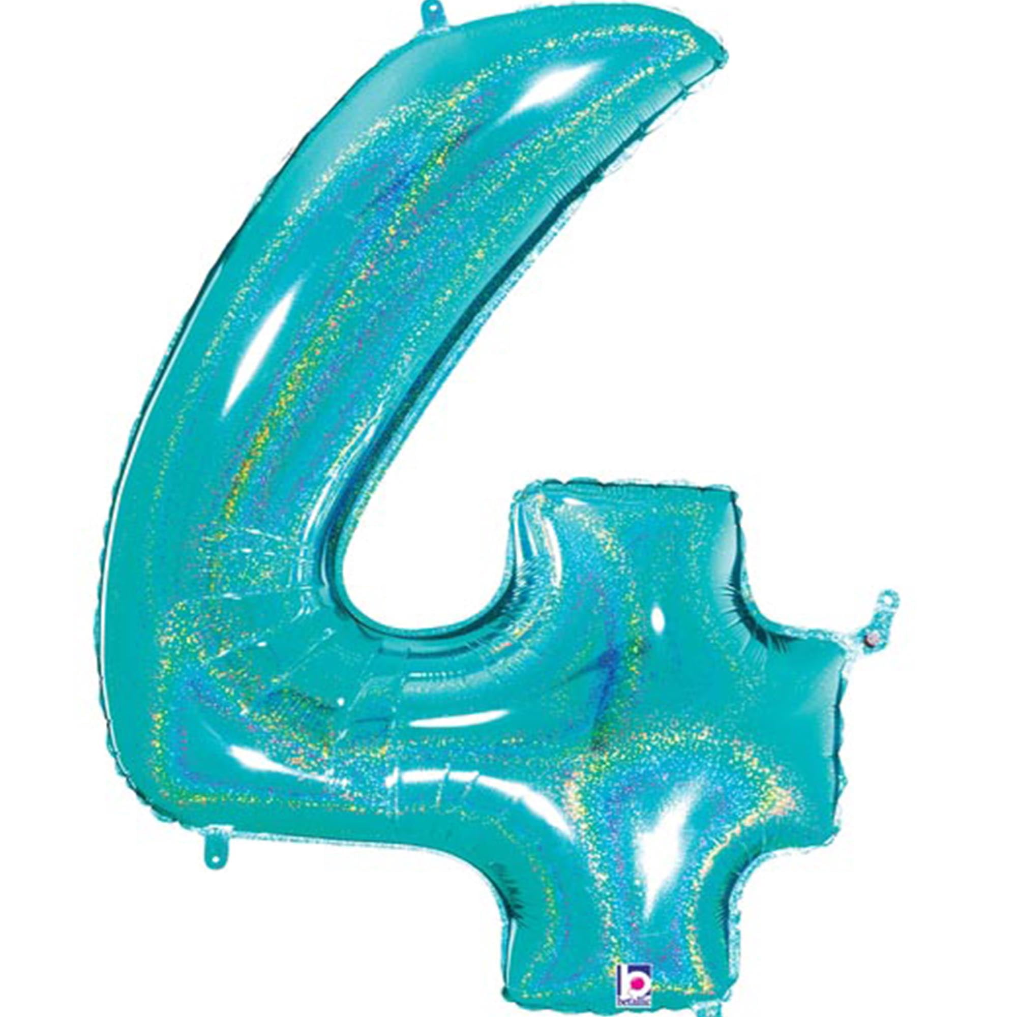 Teal Number 4 Foil Balloon - Jumbo 42 Inch, Includes Free Latex Balloon, Helium Required