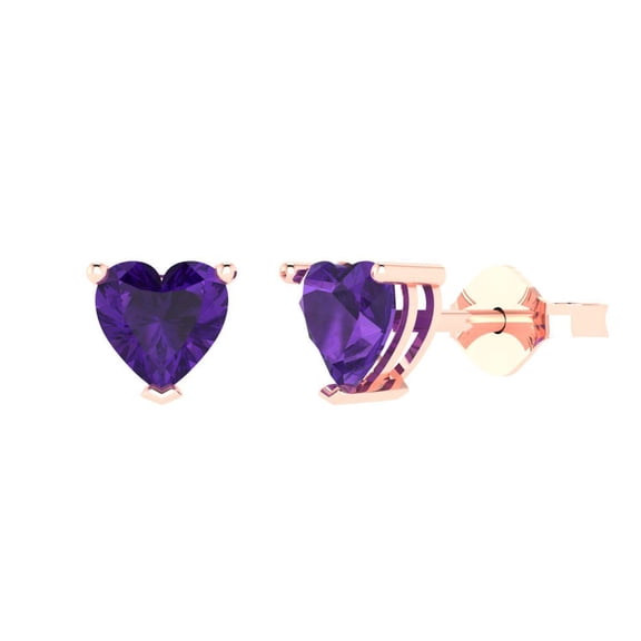 Clara Pucci 1.5Ct Natural Amethyst Heart Cut VVS1 Push Back Stud 18k Solid hypoallergenic Gold Designer Earrings For February