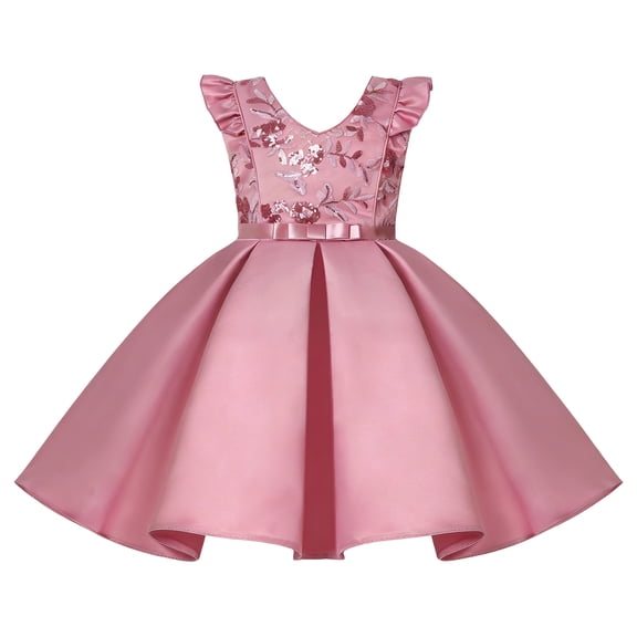 Kids Girls Layered Tulle Dress Pink Sleeveless Special Occasion Dress Hawaiian Dresses for Girls 5-6 Years
