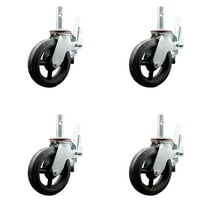 8 Inch Rubber Scaffold Caster Set with 1-3/8” Stem w/Brakes–Service Caster Brand