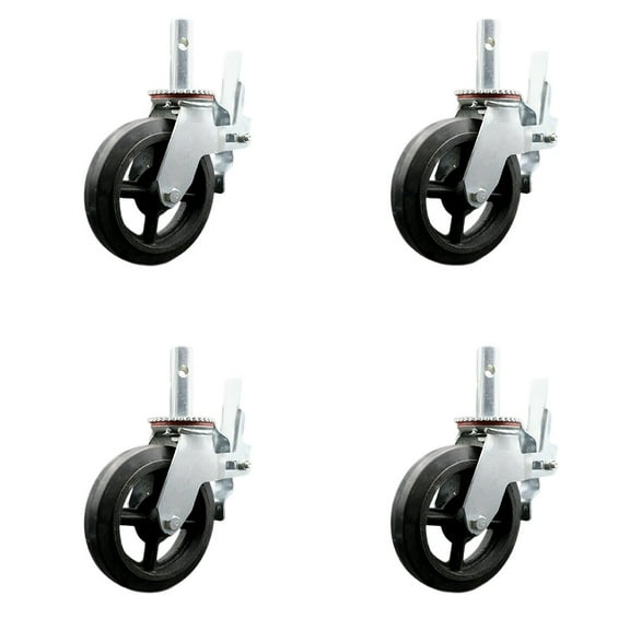 8 Inch Rubber Scaffold Caster Set with 1-3/8” Stem w/Brakes–Service Caster Brand