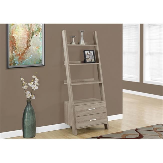 69 in. H Ladder Bookcase With 2 Storage Drawers Dark Taupe