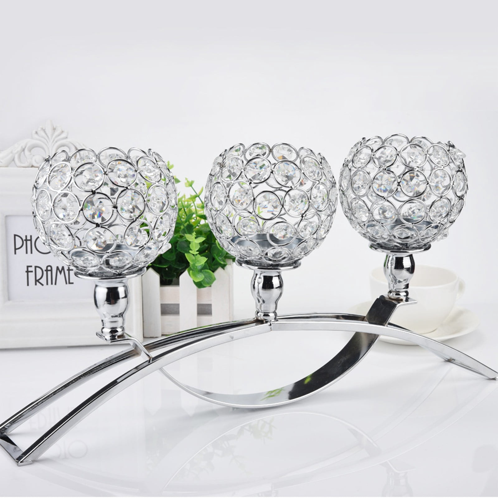 Floleo Crystal Candle Holders 3 Wick Gold Centerpiece Table Decorations For Dining Room Living Room Bling Votive Tealight Candle Holder Coffee Dining Table Centerpiece Decor Christmas Decorations