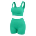 thumbnail image 4 of Women 2 Piece Workout Sets Padded Tank Tops Tummy Control Leggings Gym Outfits,Seamless(Green,S), 4 of 8