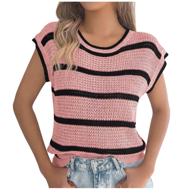 Débardeur Femme, Mode Décontractée Rayé Col Rond Été Camisole Blouse T-Shirt, Hauts d'Été pour Femmes