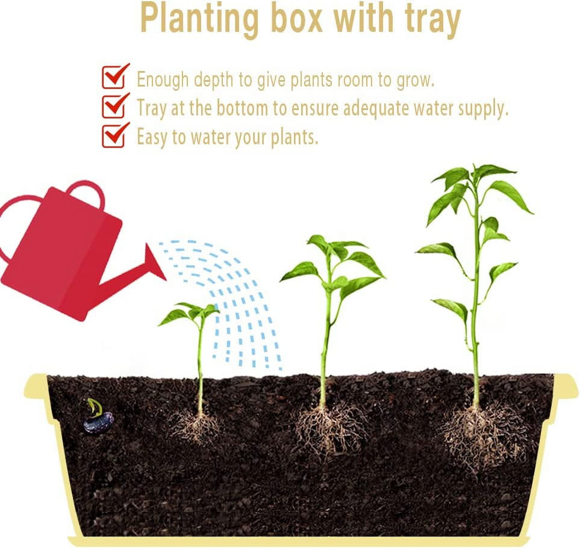 Triani 17 inch Rectangular Plastic Thicken Planters with Trays - Window Planter Box for Outdoor and Indoor Herbs, Vegetables, Flowers and Succulent Plants (1 Pack Yellow,16.9" x 7.5" x 5.5")