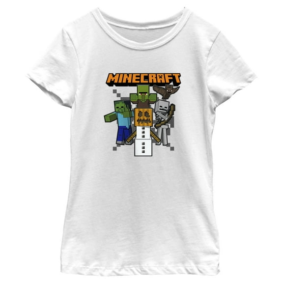 Girl's Minecraft Halloween Creeper and Mobs  Graphic Tee White X Small