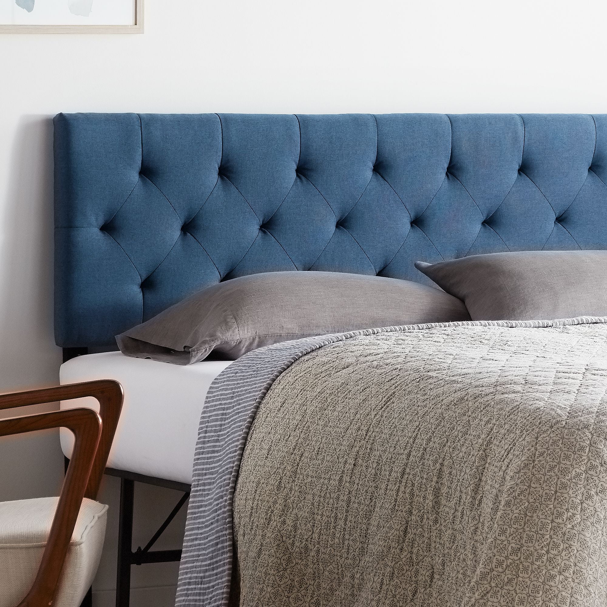 Rest Haven Upholstered Diamond Tufted Mid Rise Headboard, Queen, Navy