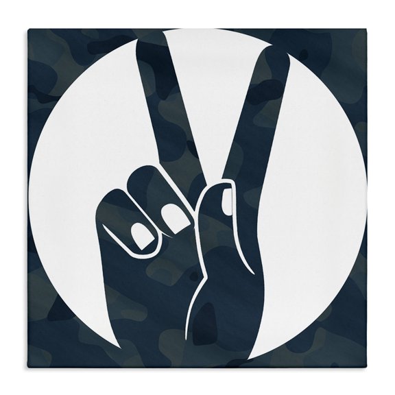 Stupell Industries Eclectic Peace Sign Hand Pose Over Dark Blue Camouflage Canvas Art, 17 x 17, by Lil' Rue