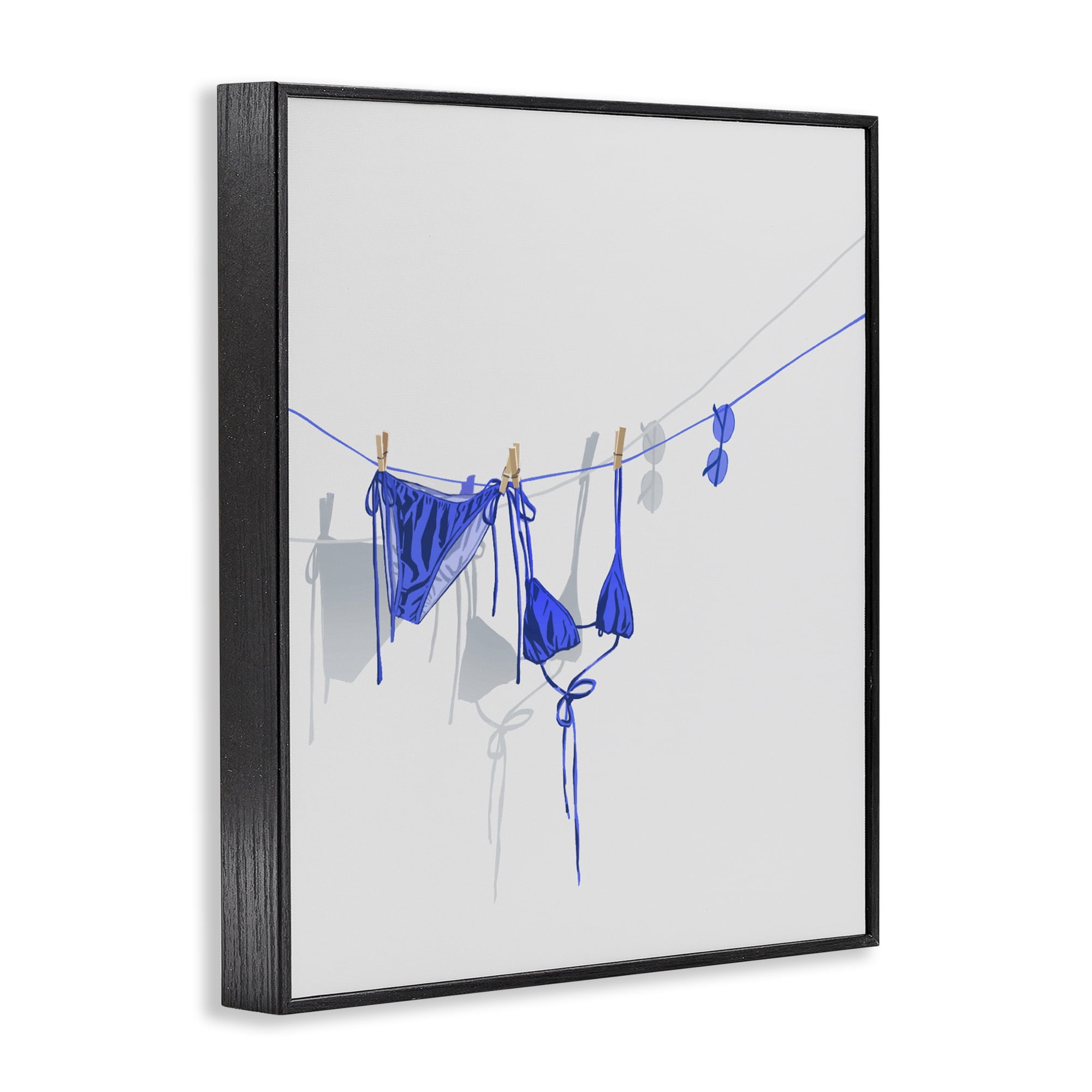 Stupell Industries Blue Bikini on Clothesline Black Framed Giclee Art, design by Ziwei Li