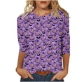 thumbnail image 2 of Ynynloco Women's Fall Shirts Halloween Crew Neck 3/4 Length Sleeve Pumpkin T-Shirts Thanksgiving Graphic Tee Tops, 2 of 5
