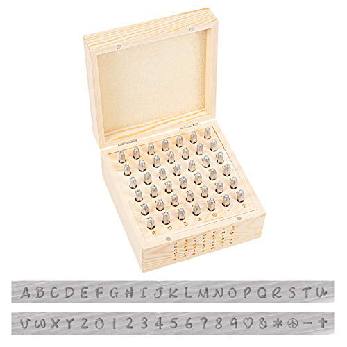 PandaHall Elite 42pcs 3~5mm Matte Iron Number Alphabet Punch Sets Number 0 to 9 Metal Stamp Punch Tool Kit for Metal Wood Leather Plastic DIY Jewelry Making Uppercase Alphabet A to Z Platinum