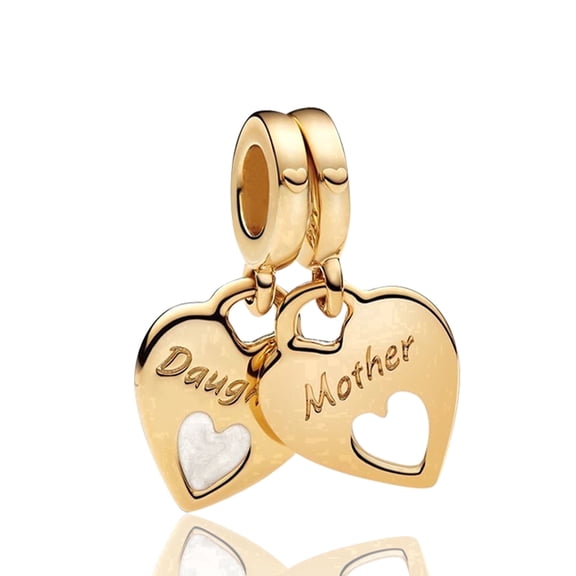 ROSIANNA 925 Sterling Silver Charm for Bracelets Golden Mother-Daughter Bond Pendant Charm Women Bracelet Charm