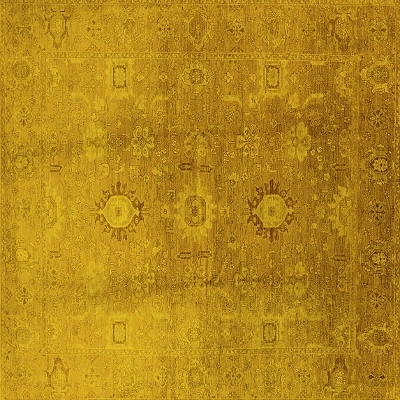 Ahgly Company Indoor Square Oriental Yellow Traditional Area Rugs, 8' Square