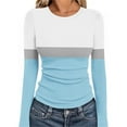 thumbnail image 2 of HongQid Womens Long Sleeve Stretch Crewneck Ribbed T-Shirt Slim Fit Casual Basic Tops, 2 of 7