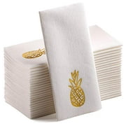 Gold Napkins | Disposable Paper Napkins with Gold Foiled | Linen-Feel Guest Towel | Soft, Comfortable Dinner Napkins Perfect for Anniversary, Decorations, Birthday Party Supplies (Gold Pineapple)
