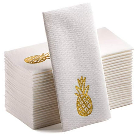 Gold Napkins | Disposable Paper Napkins with Gold Foiled | Linen-Feel Guest Towel | Soft, Comfortable Dinner Napkins Perfect for Anniversary, Decorations, Birthday Party Supplies (Gold Pineapple)