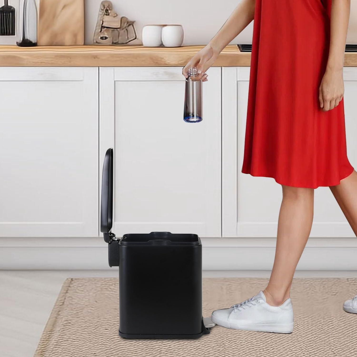 CL.HPAHKL 5L / 1.3 Gallon Slim Step Trash Can, Stainless Steel Bathroom Trash Bin with Lid & Removable Inner Bucket, Pedal Garbage Can for Bathroom,Bedroom,Home Office (2, Black)