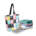 thumbnail image 2 of FORMRS Womens Canvas Tote Bag with Zipper Inner Pocket Shoulder Handbag, Gray Checkered Pattern, 2 of 7