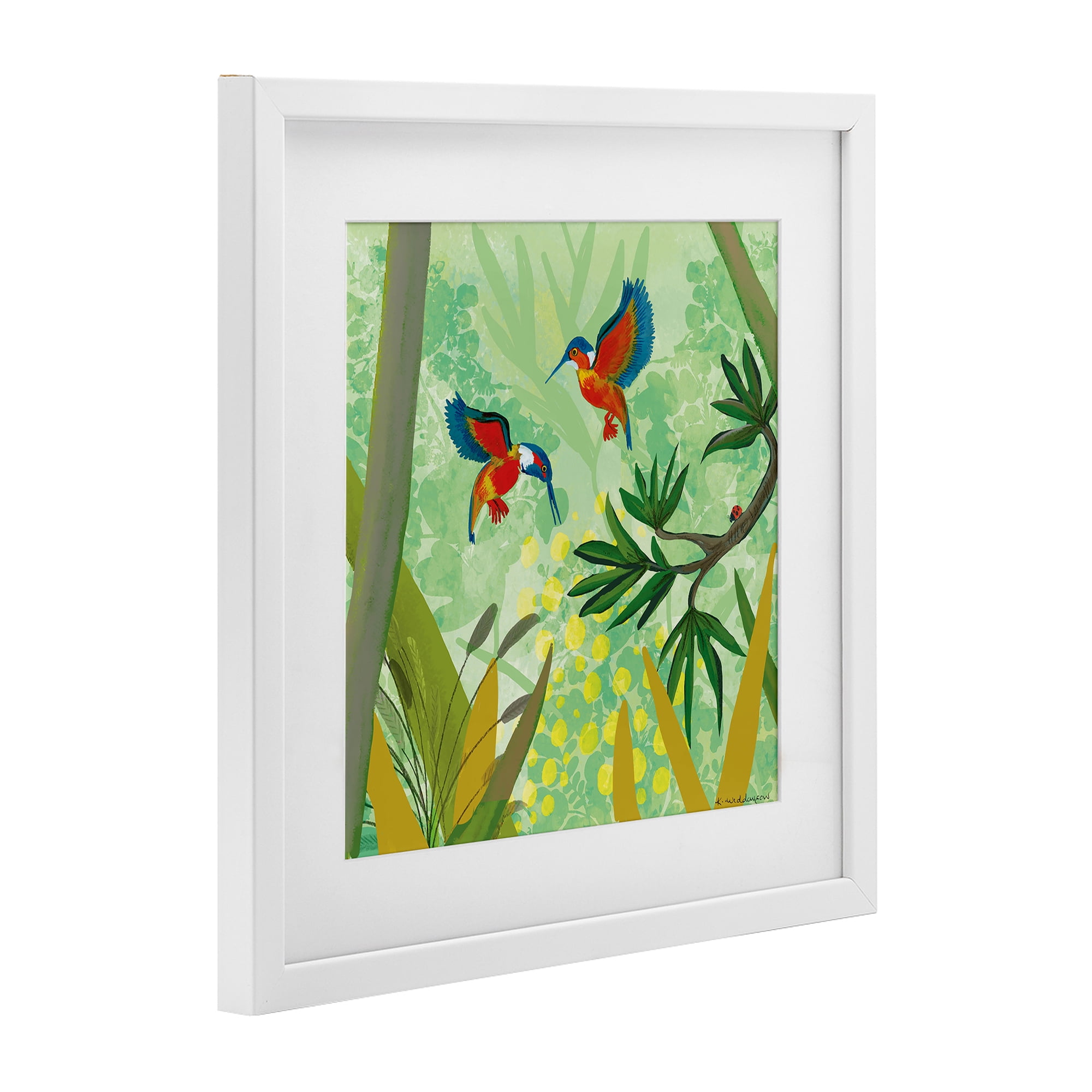 Stupell Industries Kingfishers in Jungle Branches White Framed Print Under Glass, design by Kay Widdowson