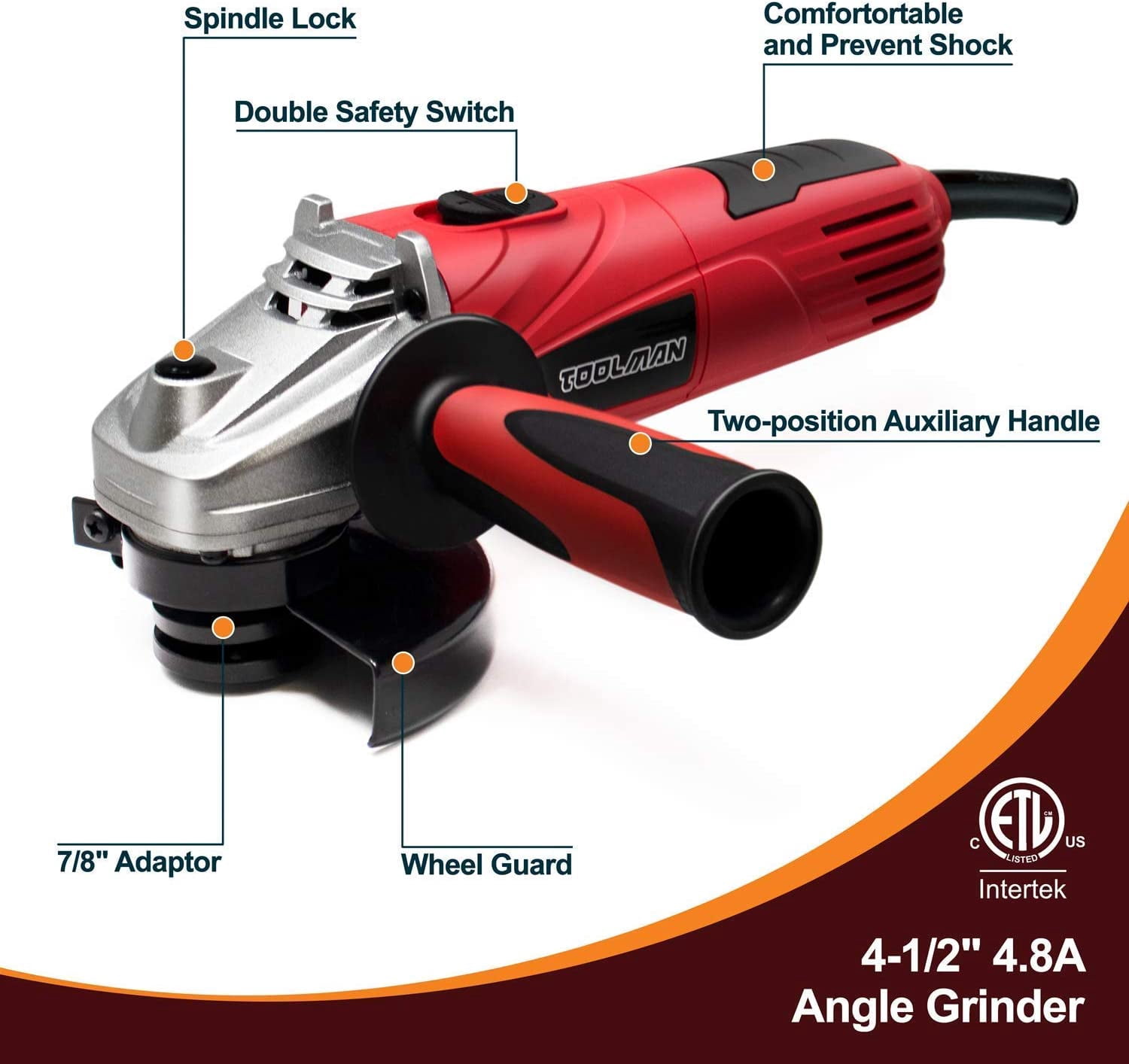 Toolman Angle Grinder 4.5" 4.8A for Heavy Duty DB5027