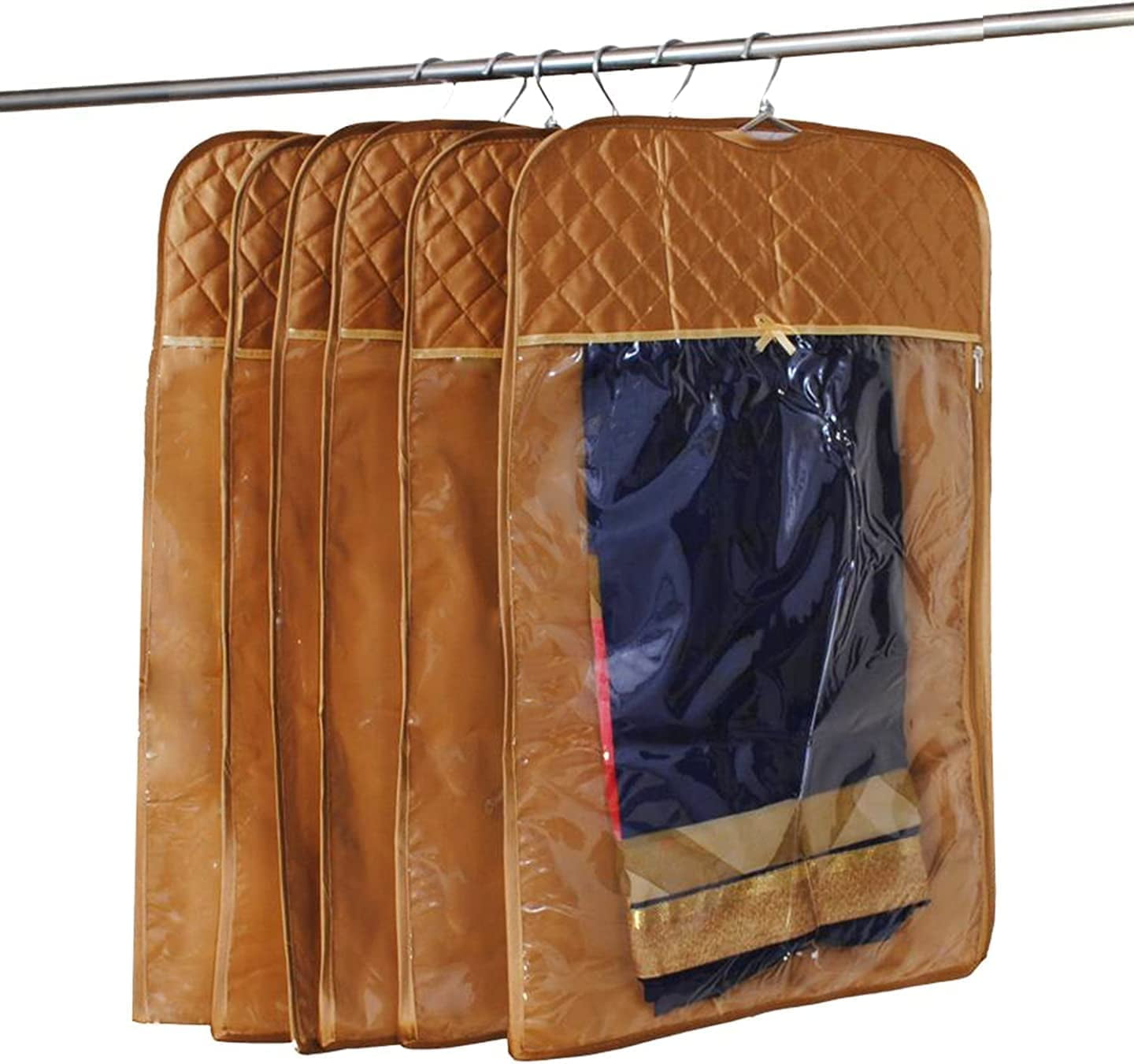 atorakushon 30'' Hanging Garment Suit Bags Storage Clothes Cover with Clear Window Zipper Closet for Tuxedos Shirts Fur Coats Pack of 6 Golden