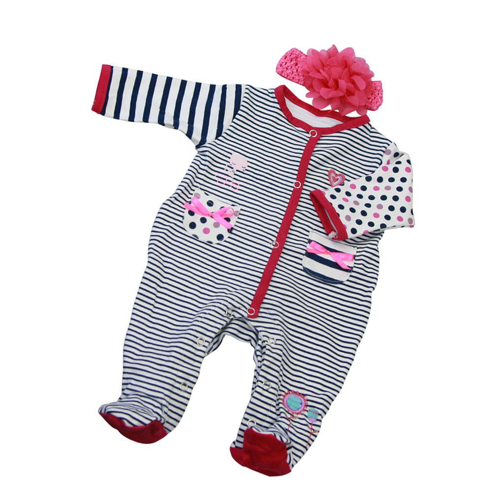 Fashion Striped Rompers Flower Headband Set for 22''-23'' Newborn Baby Doll 