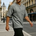 thumbnail image 5 of Men'S Waffle Knit Henley Shirts With Chest Pocket Short Sleeve Casual Loose Fit Breathable Tops For Workout And Daily Activities,Light Gray,XL, 5 of 7