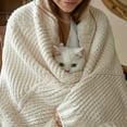 thumbnail image 2 of Chenille Chunky Knit Throw Blanket Chevron Textured Bedding Blanket,50" X 60",Ivory, 2 of 6
