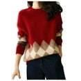 thumbnail image 2 of Oversized Sweaters for Women Fashion Drop Shoulder Plaid Colorblock Tops Loose Fall Winter Long Sleeve Crewneck Pullovers Sweater, 2 of 6