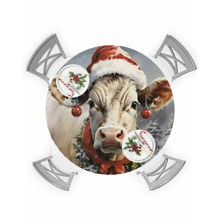 

Round Tablecloth with Elastic Christmas Snow Farm Hat Cow Waterproof Stain-proof Table Cover Wipeable Fitted Table Cloths for 55 -60 Round Tables Dining Kitchen Indoor Outdoor Use