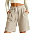 thumbnail image 2 of Kinrui Womens Long Shorts Waffle Knit Elastic Waist Drawstring Knee Lenght Pants with Pocket Beige 3XL, 2 of 6