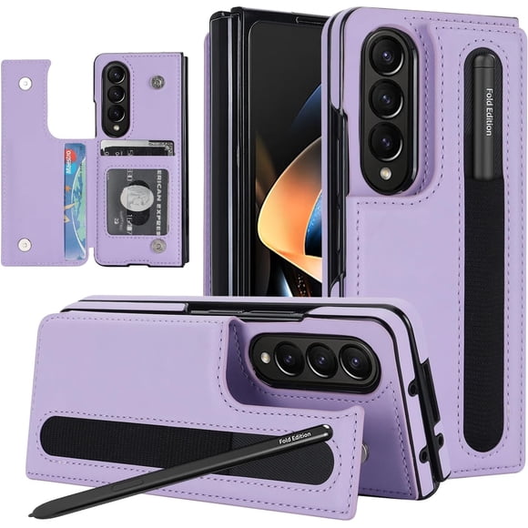 MYKOMI for Samsung Galaxy Z Fold 4 Case with S Pen Holder and Card Holder, Heavy Duty Shockproof Wallet Protector, Luxury Business Leather Cover Case for Galaxy Z Fold 4