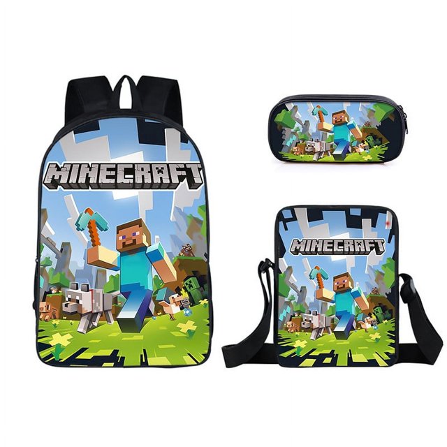 MINECRAFT Sac d'École Sac à Dos Ensemble Trois Pièces Sac à lunch Sac de Papeterie