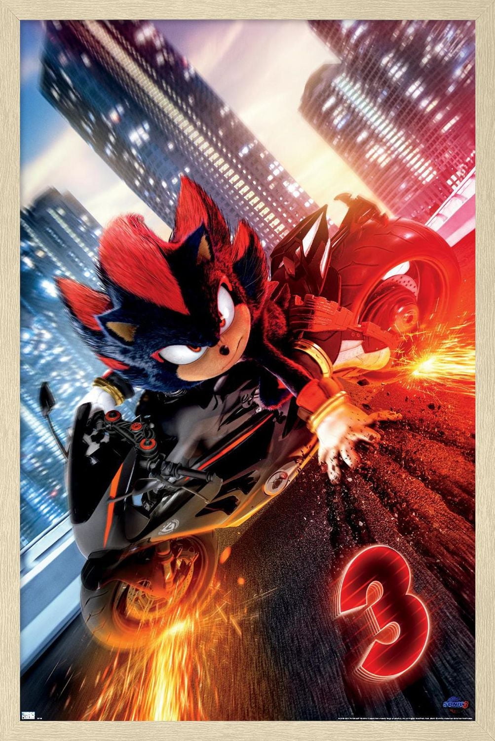 Sonic the Hedgehog 3 - Shadow Motorcycle One Sheet Wall Poster, 14.725" x 22.375" Framed