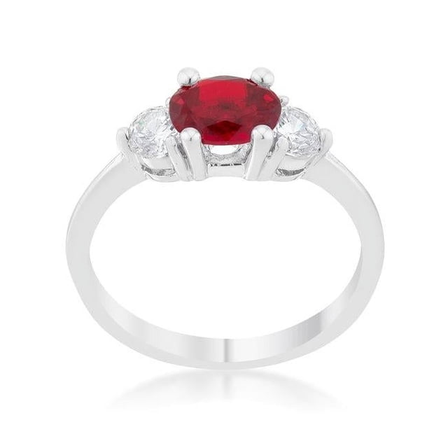 Precious Stars Precious Stars R07597R-C10-06 Bague Triplet en Zircon Cubique Rouge à Coupe Ovale Argentée