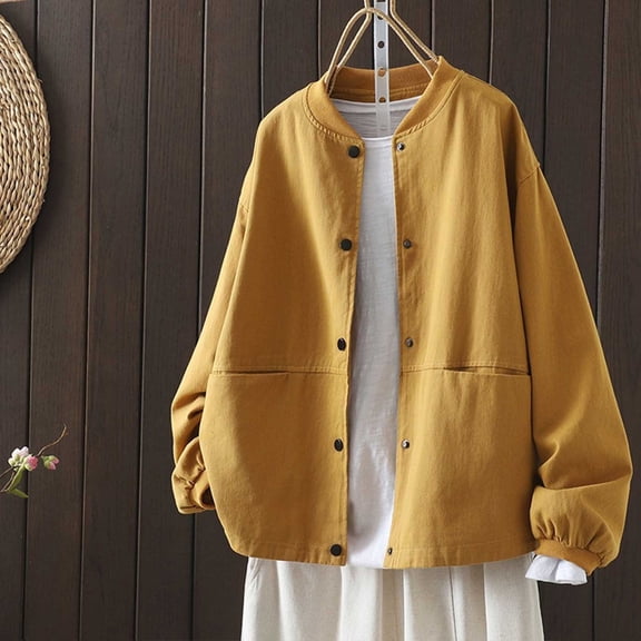 Women's Casual Jacket with Large Pockets, Lightweight Polyester Material, Short Sleeve Round Neck, Versatile for Outdoor and Daily Wear, Spring and Summer Seasons